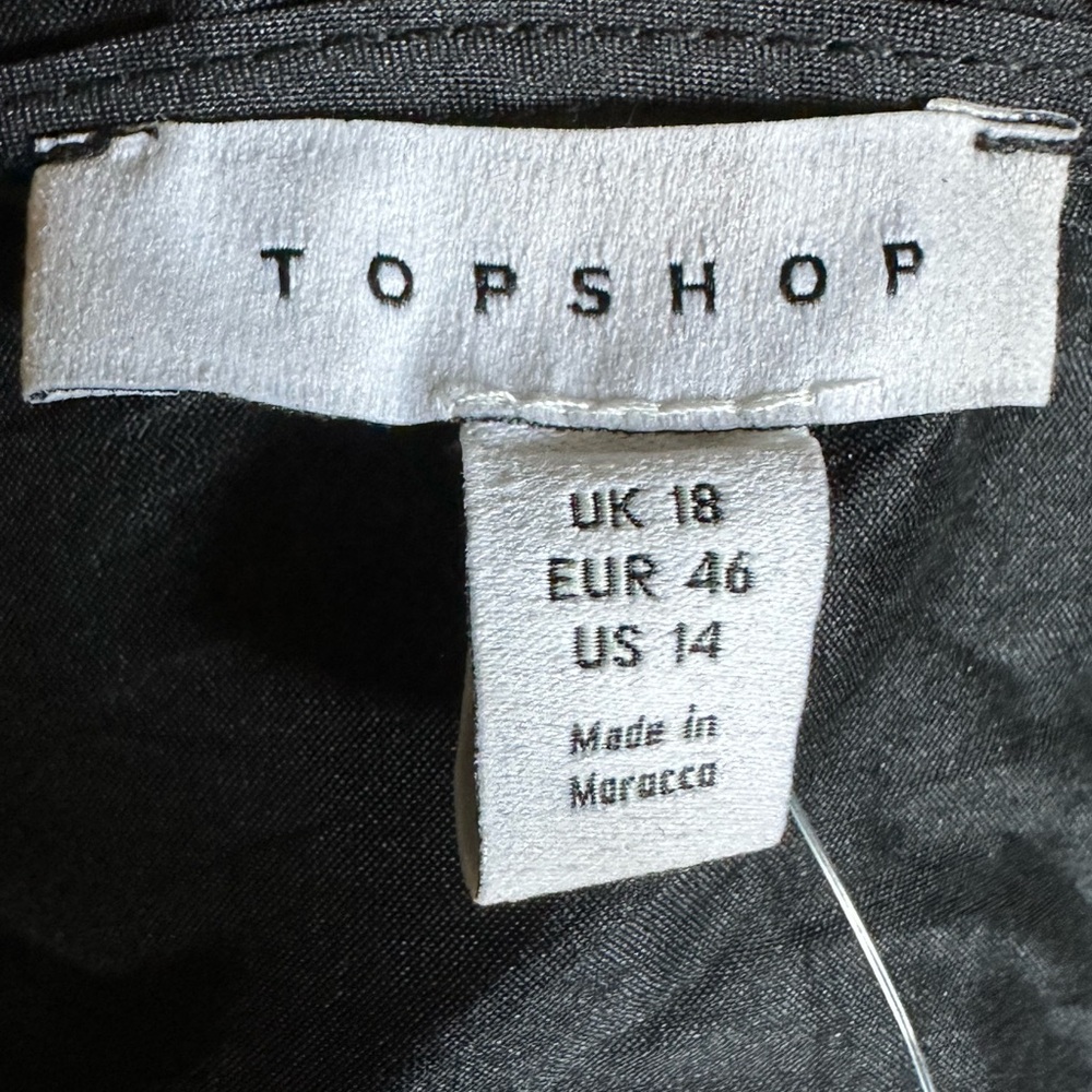 TOPSHOP Tiered Front Taffeta Midi Black Dress Size 14 - Picture 6 of 6
